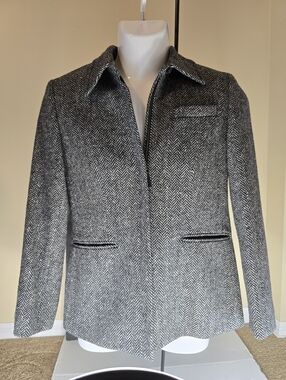 Vtg Lauren Ralph Lauren Womens Sz 6P 100% Lambs Wool Herringbone Zip Jacket